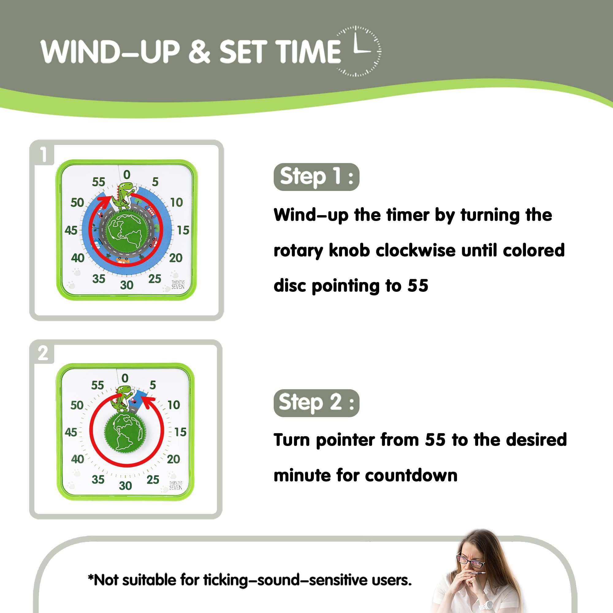 Twenty5 Seven Countdown Timer 7.5 Inch, 60 Minute 1 Hour Visual Timer For Classroom Teaching Tool Office Meeting, Mechanical Cou